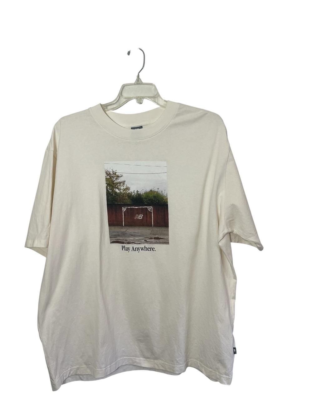 New Balance White Tee with Brown and Green Outdoor Print